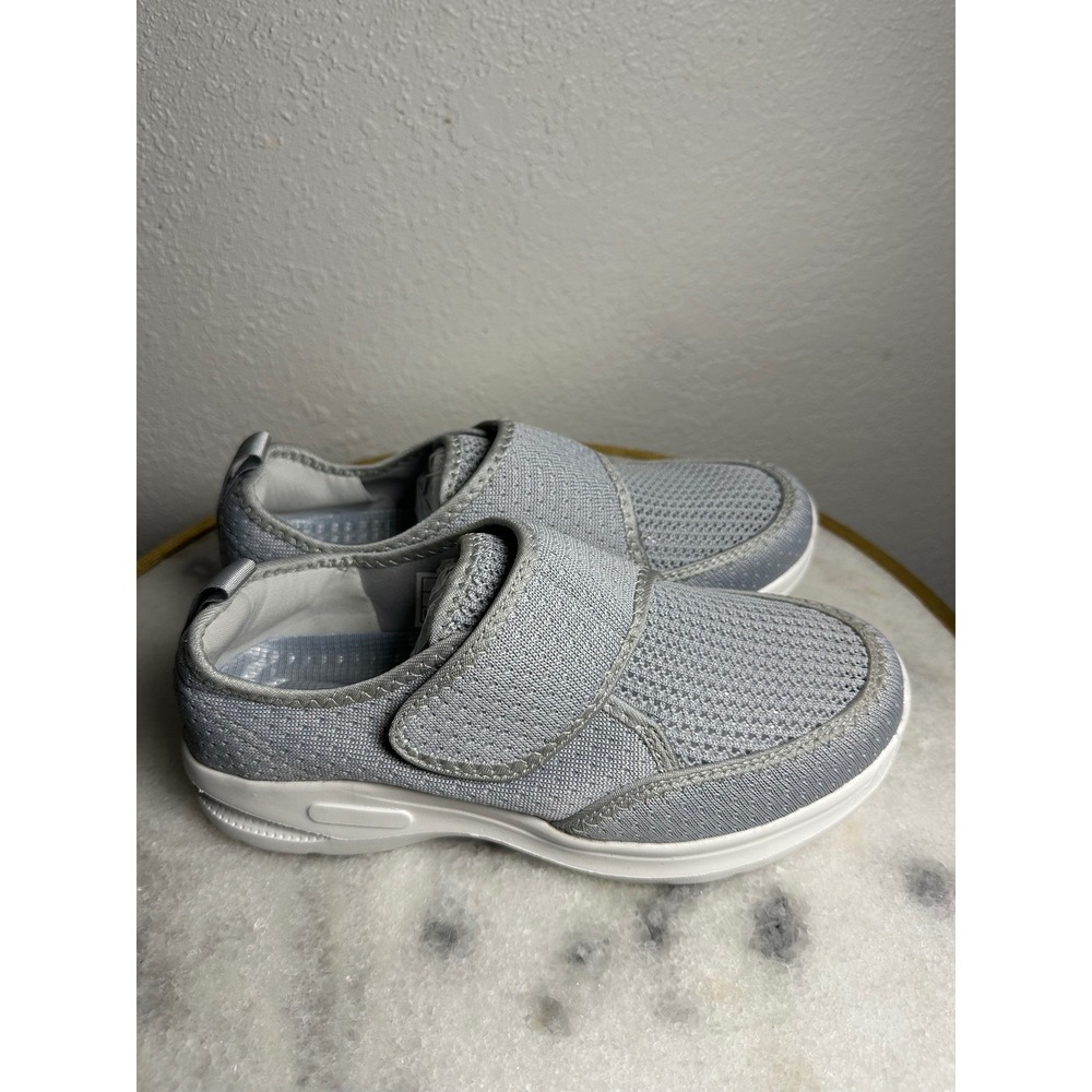 Womens Grey Mesh Walking Sneakers Hook and Loop Strap‎ Comfort Athletic Shoes